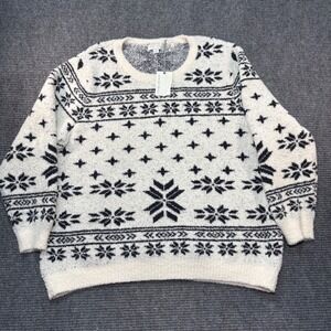 Barefoot Dreams CozyChic Seaside Crew Neck Pullover Cream Fair Isle 3X BDWCC1756